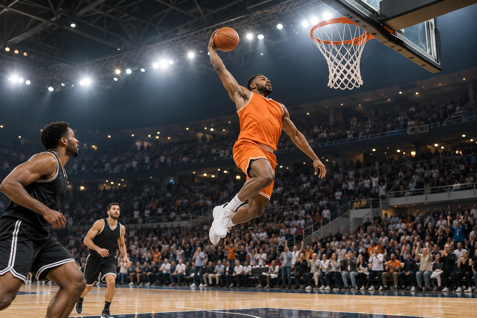 Un joueur de basketball s’élance vers le panier